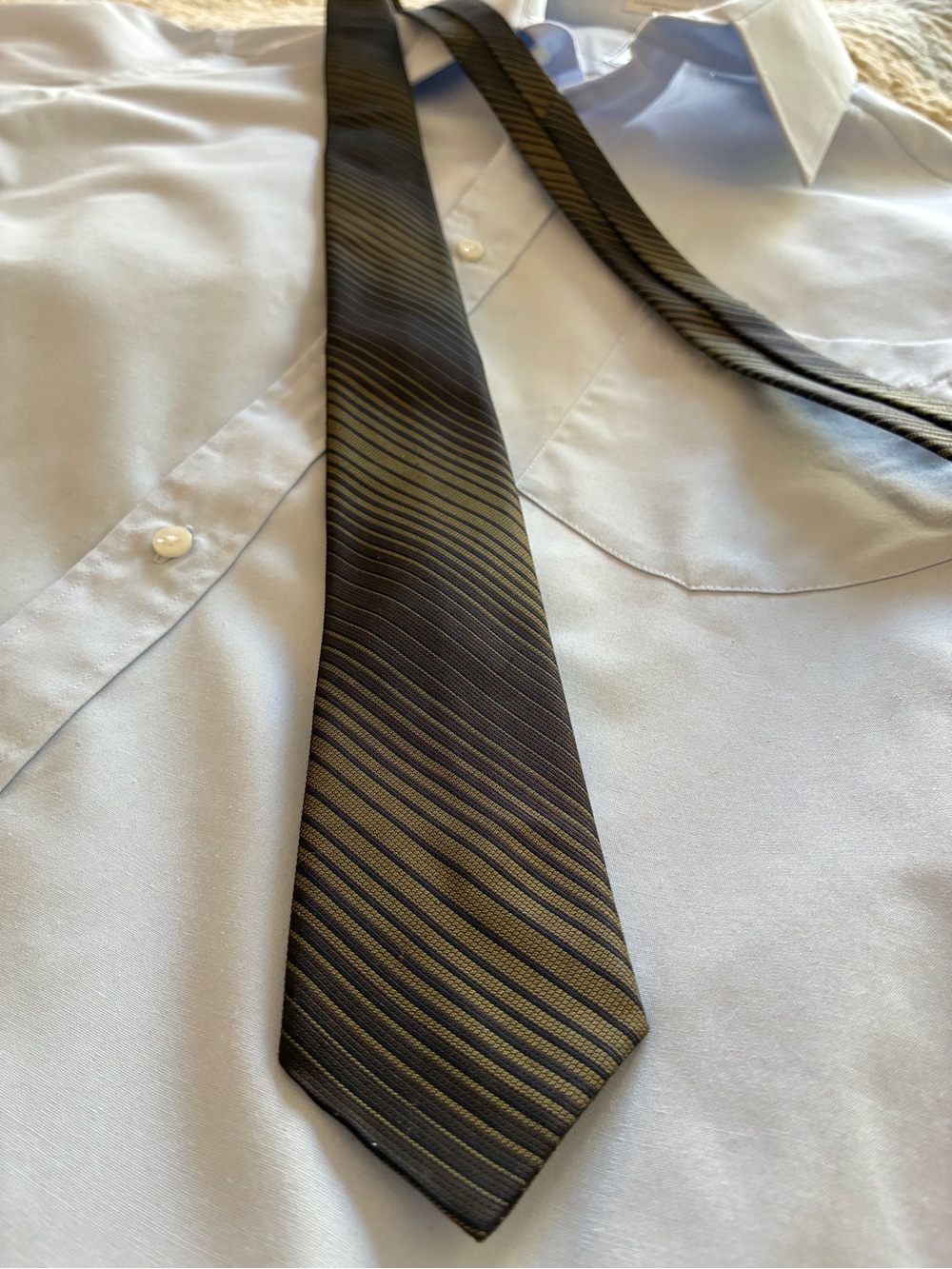 'Arrow' Skinny Tie 1960's Era with Olive Diagonal Stripes - Made in USA